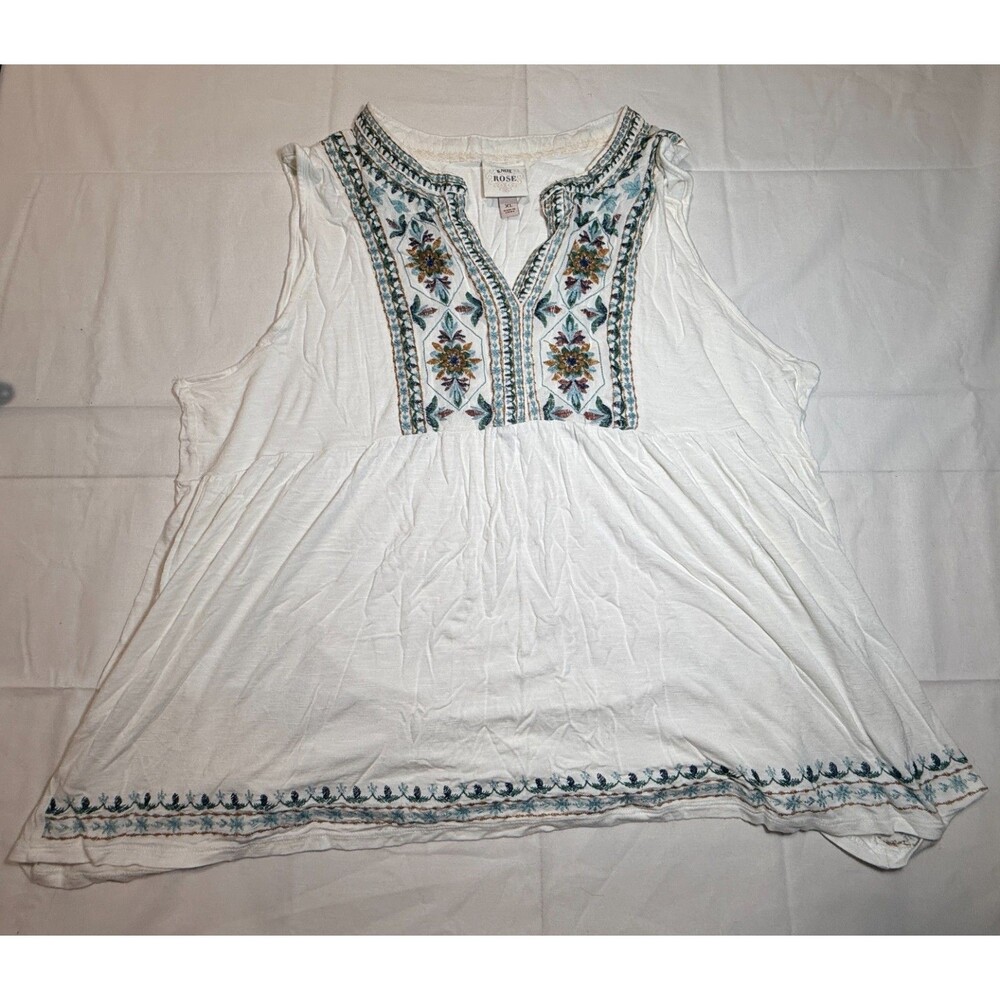 Knox Rose White Floral Embroidered Boho Tunic Top XL